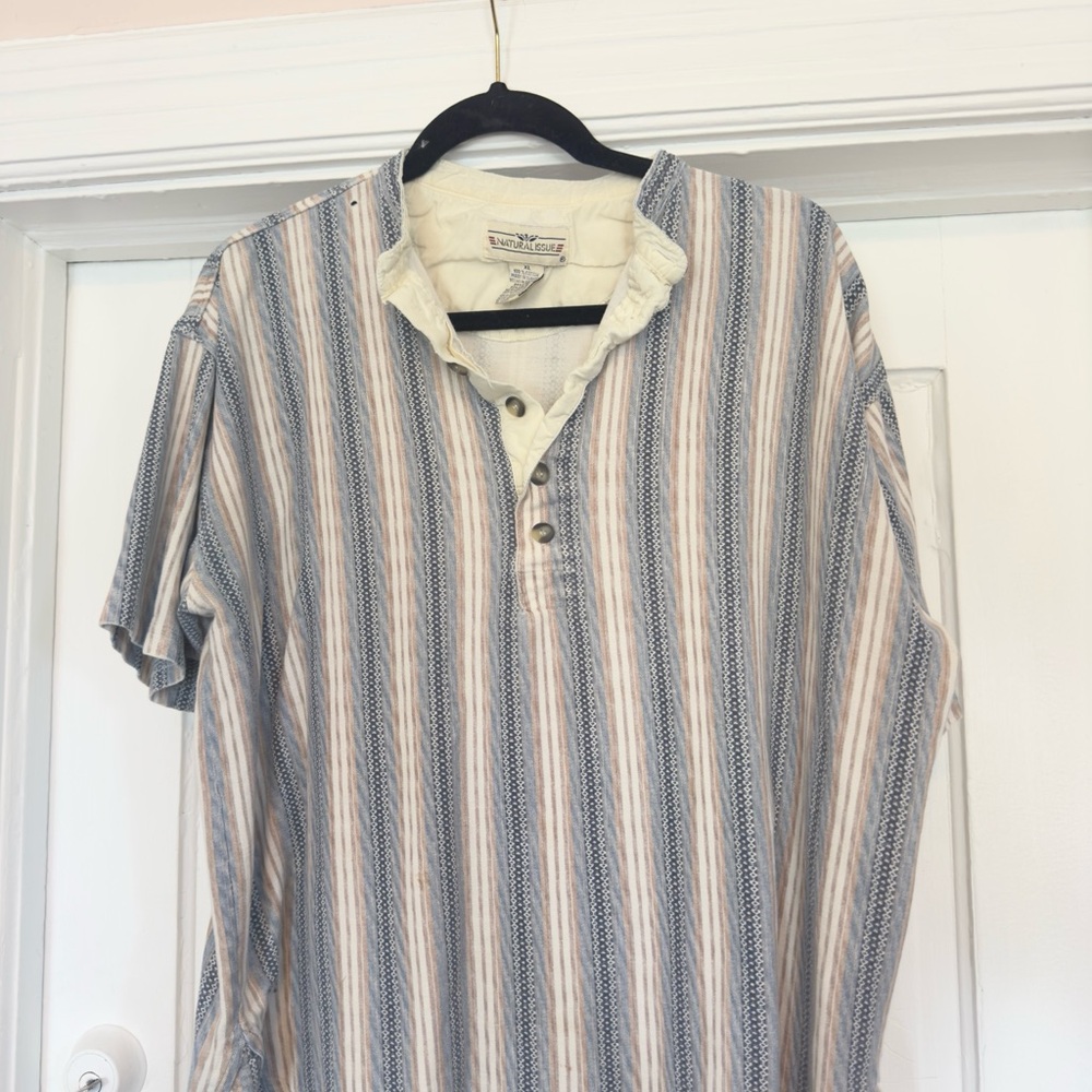Men's Natural Issue Striped 1/4 Button-Down Shirt VTG 90s, Size XL, Short Sleeve